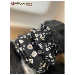 Snood - Cagoule protection oreilles tombantes - Motif "Noir & Marguerites"