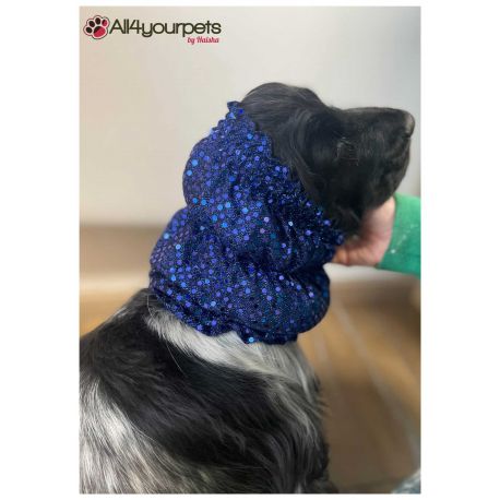 Snood - Protection for long ears - Red velvet with golden paillettes design