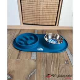 Gamelle "Anti-Glouton" bleu en silicone et inox pour chien - 350mL