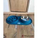 Gamelle "Anti-Glouton" bleu en silicone et inox pour chien - 350mL