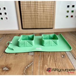 Gamelle double pliable silicone pour chien et chat - bleu