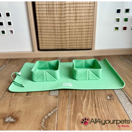 Gamelle double pliable silicone pour chien et chat - bleu