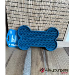 Tapis de léchage "os" silicone pour chien - bleu
