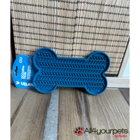 Tapis de léchage "os" silicone pour chien - bleu