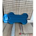 Tapis de léchage "os" silicone pour chien - bleu