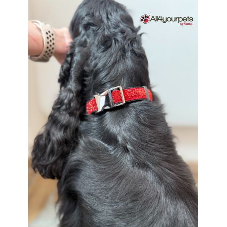 Collier réglable fait main motif "Red Glitter" - 20 mm