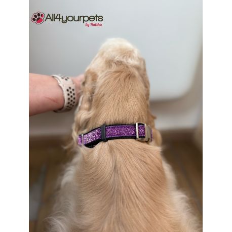 Collier réglable fait main motif "Purple Glitter" - 20 mm