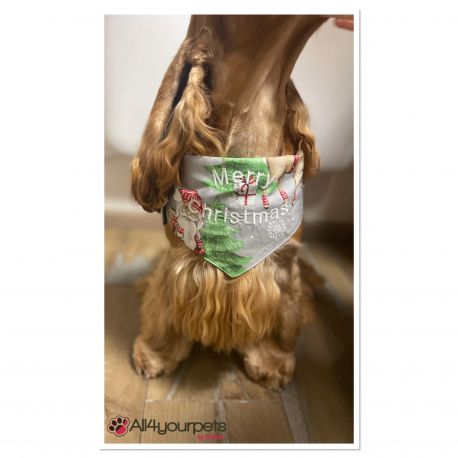 Bandana - Foulard -Fait main - Attache noeud - Motif "Xmas Tree" - Taille "Cocker"