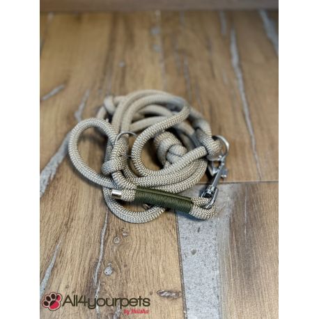 SALE - SOLDE - Laisse fait main - 3 positions - en corde type alpinisme - ultra-résistant - Modèle "Beige" - Ep : 10 mm