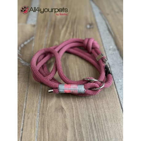 SALE - SOLDE - Laisse fait main - LASSO (avec collier intégré) en corde type alpinisme - ultra-résistant - Modèle "Vieux rose" -