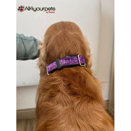 Collier réglable fait main motif "Purple Glitter" - 25 mm
