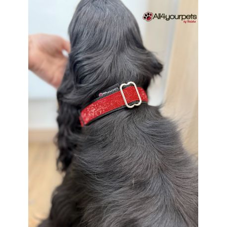 Collier réglable fait main motif "Red Glitter" - 25 mm