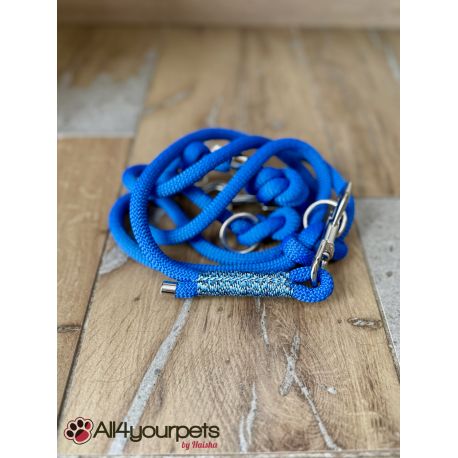 Laisse fait main - en corde type alpinisme - ultra-résistant - Modèle "Bright Blue" - Ep : 8 mm