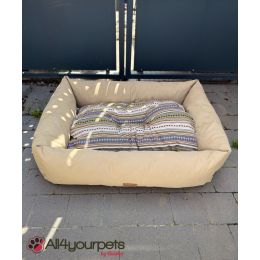 Corbeille rectangulaire coton épais beige - coussin latino pastel déhoussable 