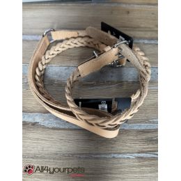 SALE - SOLDE - Ensemble collier & laisse en cuir tressé - naturel 