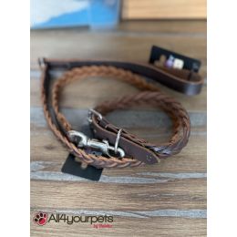 SALE - SOLDE - Ensemble collier & laisse en cuir tressé - brun foncé