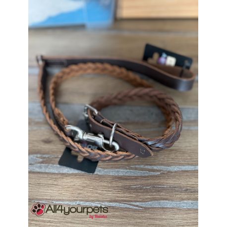 SALE - SOLDE - Ensemble collier & laisse en cuir tressé - naturel 