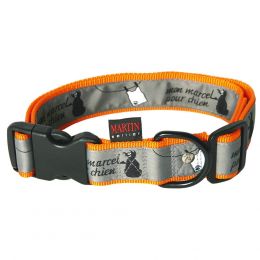 Adjustable collar, "Mon Marcel pour chien" pattern, orange