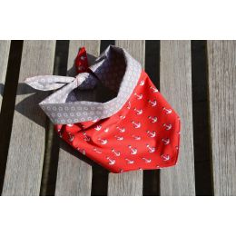 Handmade Bandana - Scarf - Knot Tied - "Red Navy" pattern - Cocker size