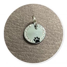 Engraved ID Tag - Bone & Pawprint - with strass - Color & engraving at your choice