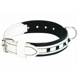 Black and white leather dog collar